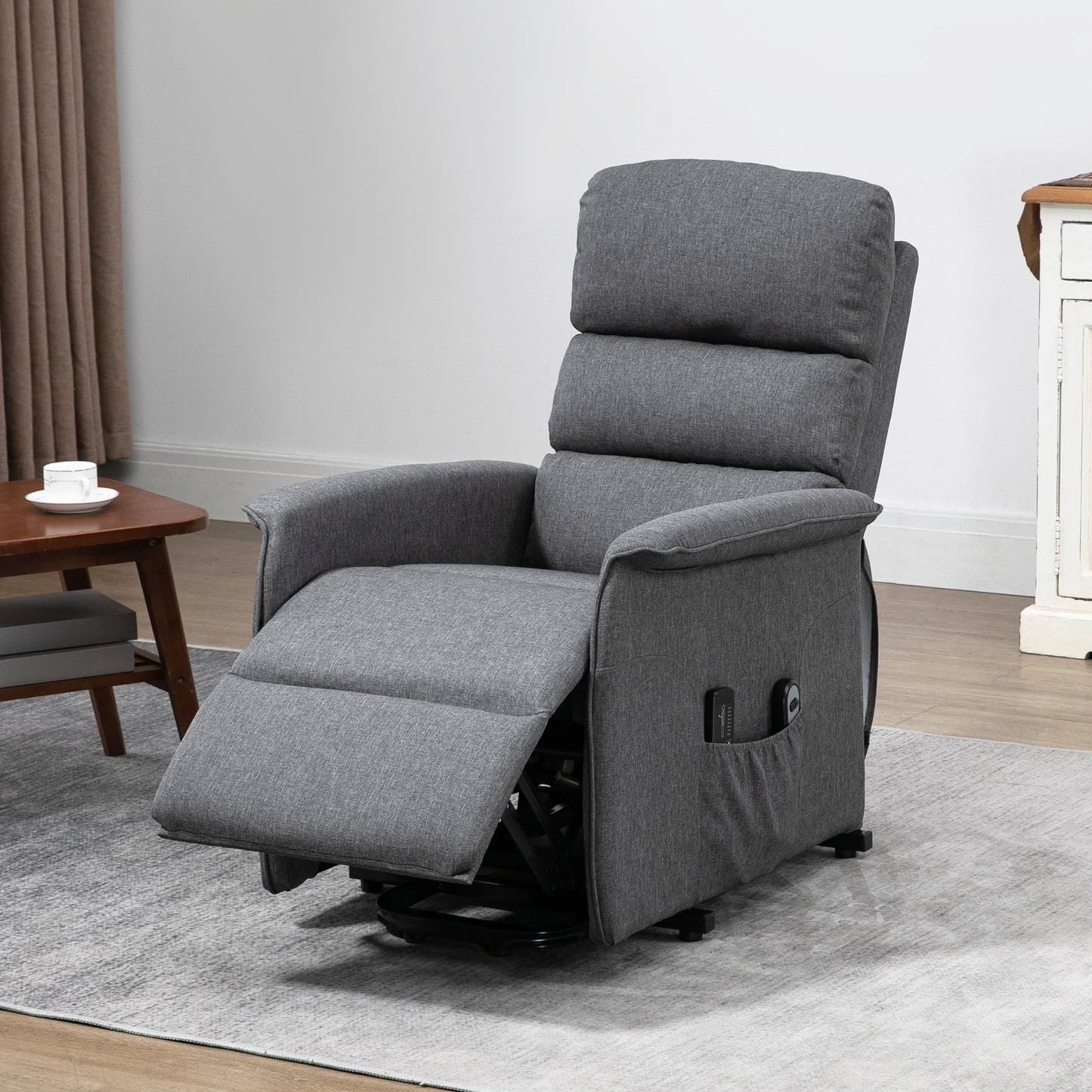 Power Lift Chair with Vibration Massage, Fabric Upholstered Recliner Chair for Elderly with Remote Control, Side Pockets, Grey