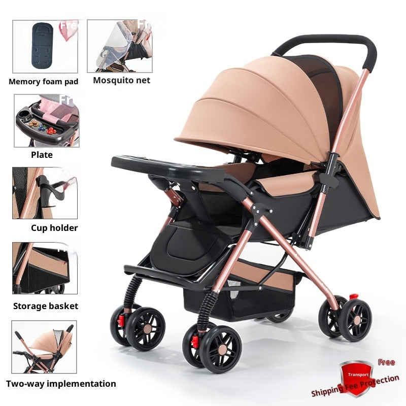 Two-way Baby Stroller, Sit And Lie, Foldable Lightweight Stroller