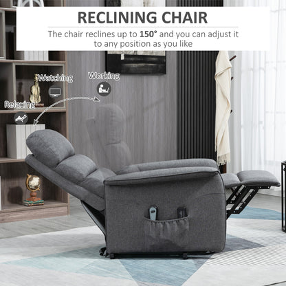 Power Lift Chair with Vibration Massage, Fabric Upholstered Recliner Chair for Elderly with Remote Control, Side Pockets, Grey